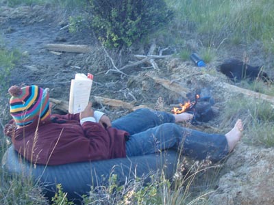 Reading in inner tube.