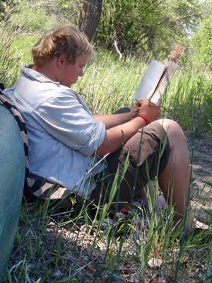 Reading in shade.
