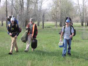 Students hiking to camp.