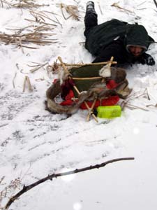 Backpack frame of sticks.
