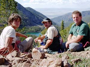 Group picture above high mountain lake.