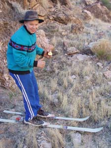 Donny finds skiis in the desert.