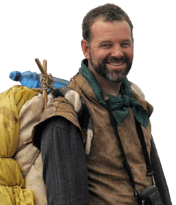Thomas Elpel with primitive backpack frame.